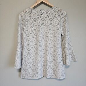 bobeau Light Gray Lace Bell Sleeve Blouse